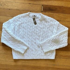 J. Crew Classic White Cable Knit Sweater Small 100% Cotton New